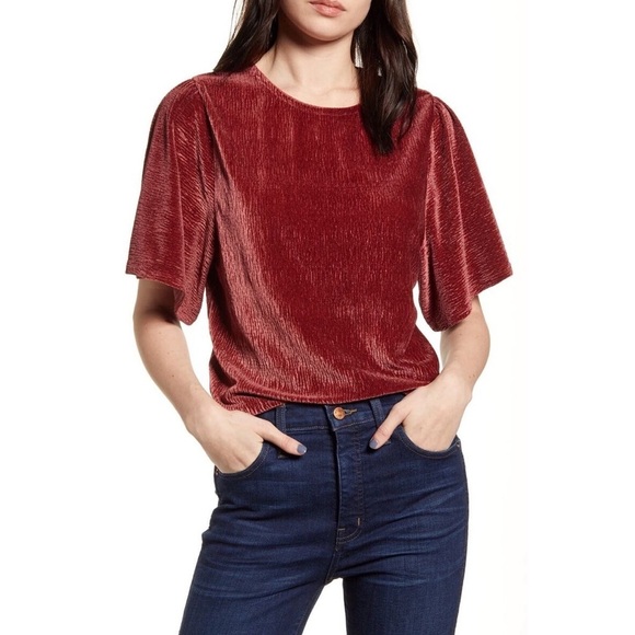 Madewell Crinkle Velvet Flutter Sleeve Blouse - Picture 1 of 4